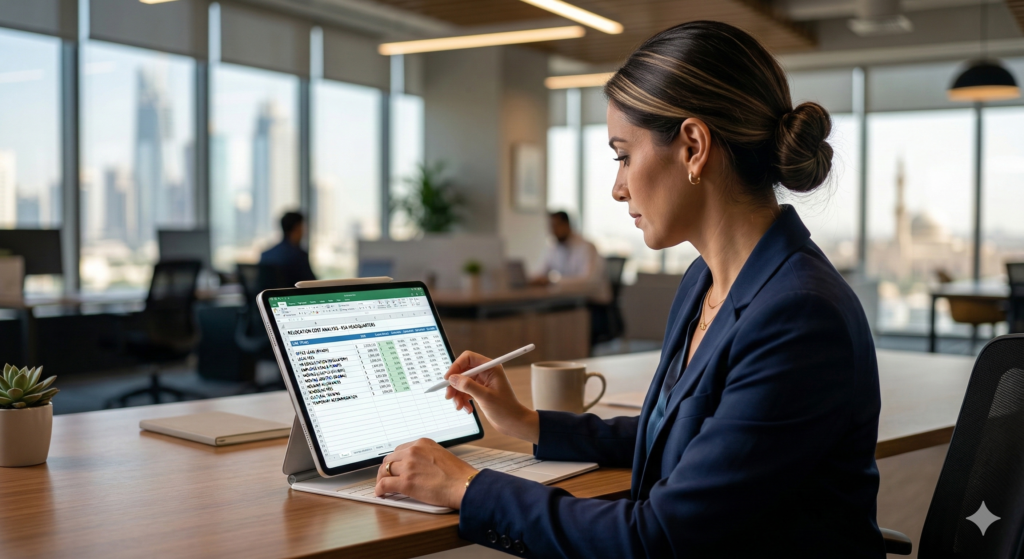 HR executive evaluating the financial logistics to relocate corporate headquarters KSA.