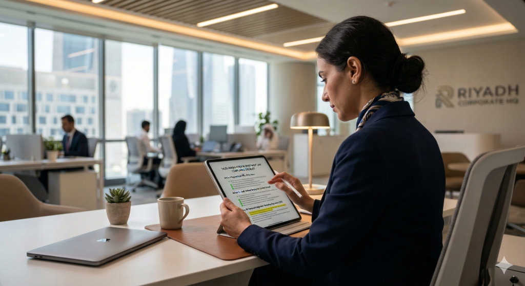 HR manager ensuring legal framework alignment for Saudi Arabia foreign investment.